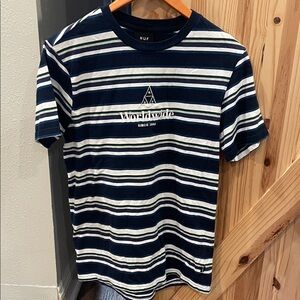 HUF Men's Navy Striped Tee with White Accents
